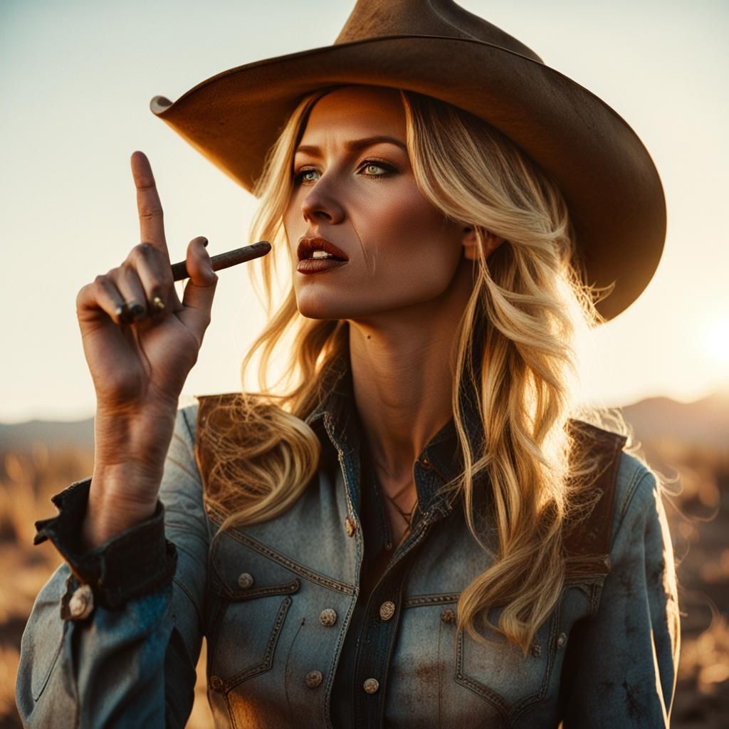 Cowgirl in Desert, Cinematic Western Film Still