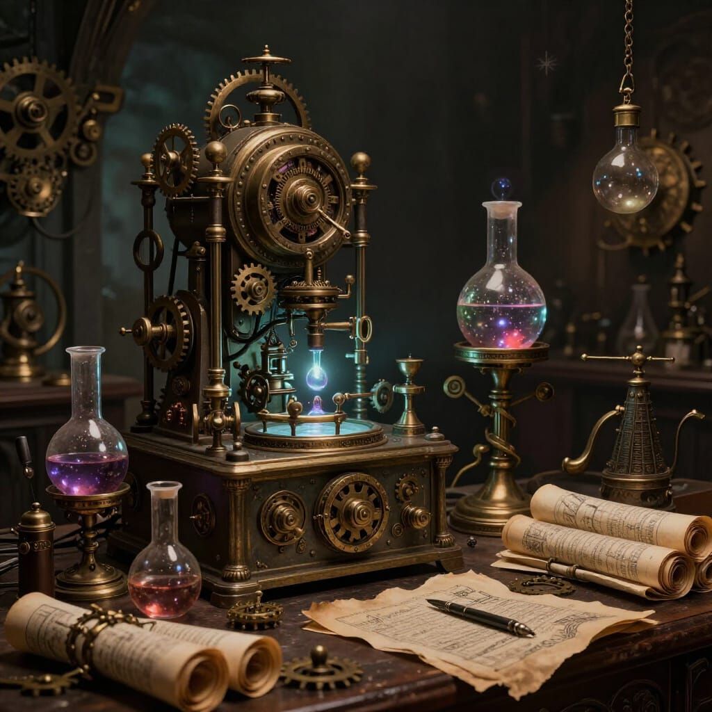 Steampunk Alchemist Study with Ethereal Light