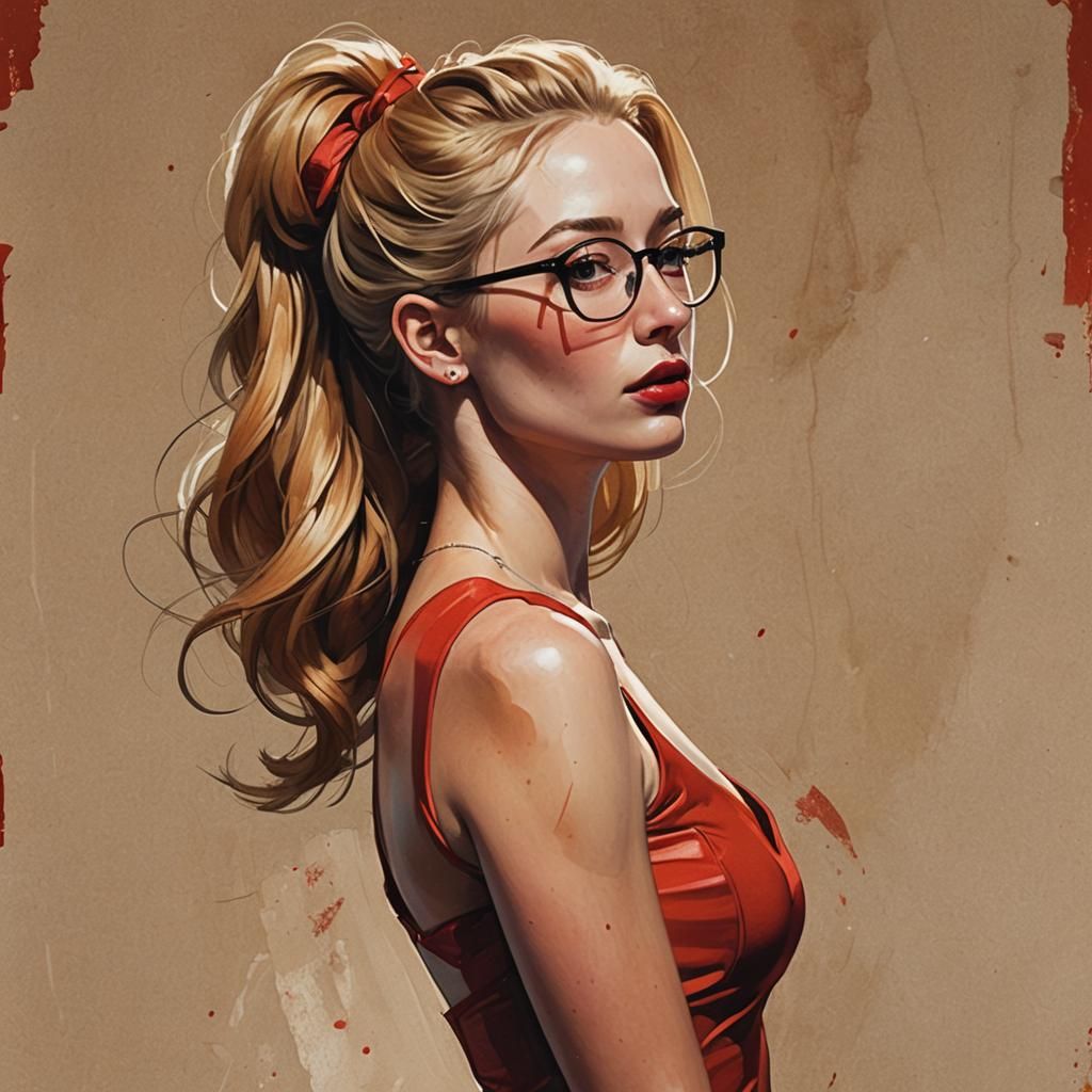 Woman in Red Dress and Glasses, Concept Art