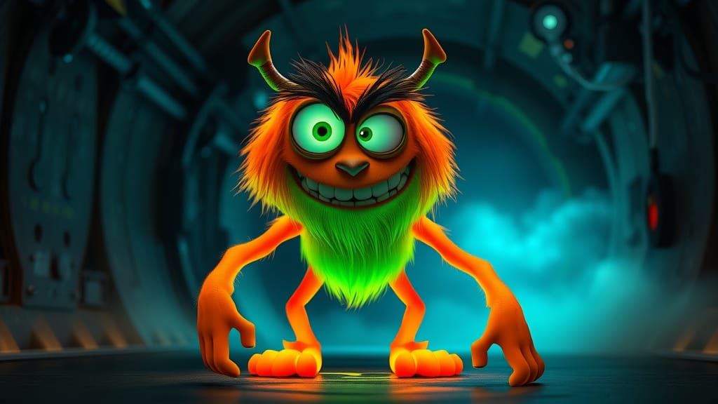 Neon Energy Creature in Pixar Style