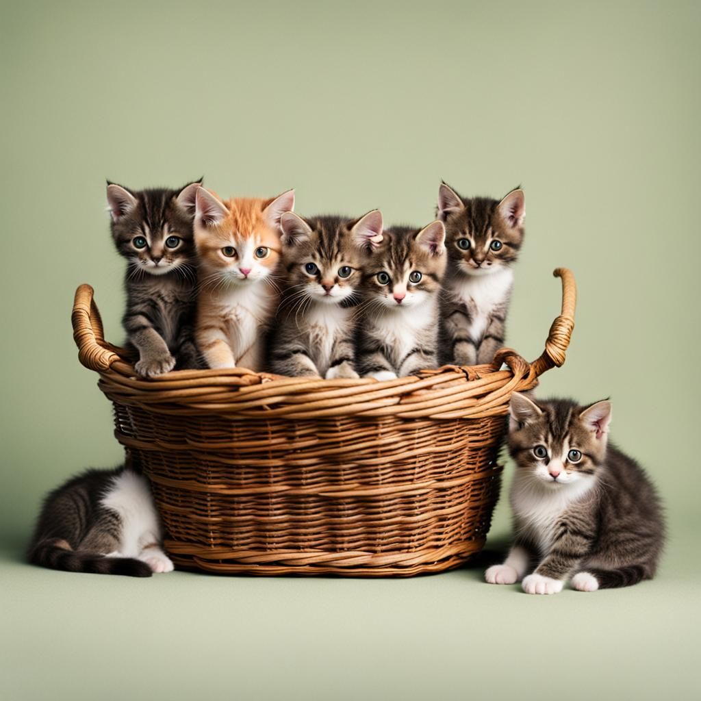 Cat Holding Basket of Kittens