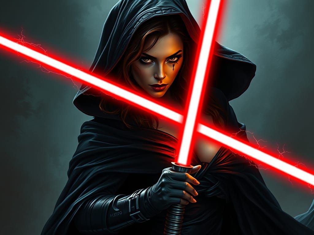 Sultry Sith Goddess with Dark Aura and Red Lightsaber