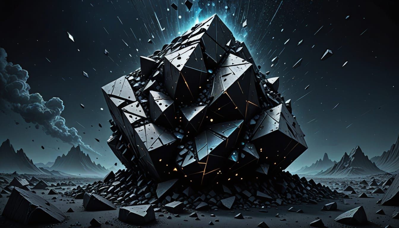 Surreal Coal Chunk in Cosmic Void Digital Painting