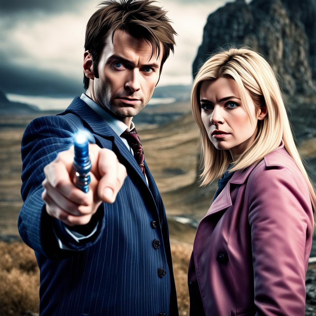 The Tenth Doctor and Rose Tyler: Hyperrealistic Still