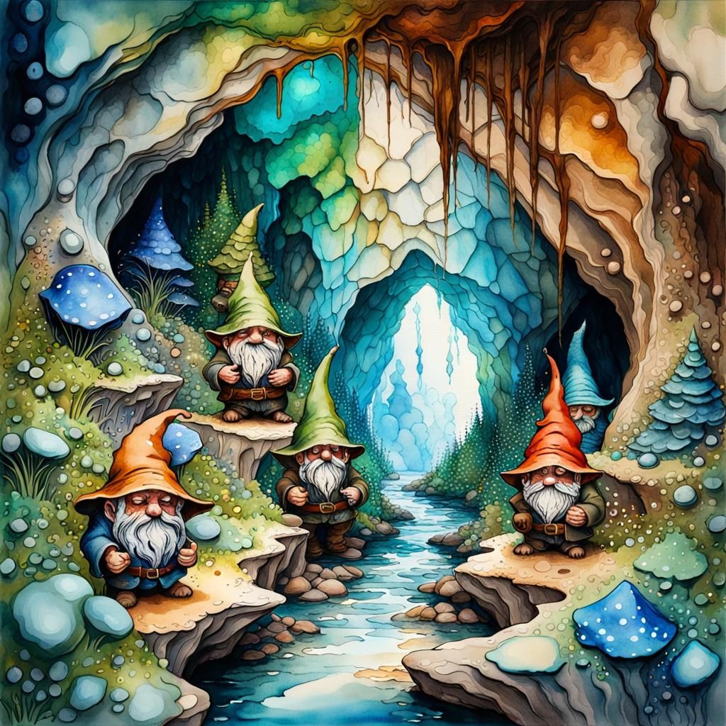 Quaint Gnome Home With Laundry, Watercolor Style