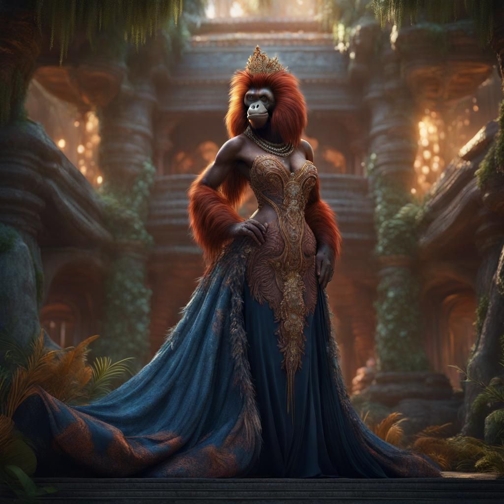 Orangutan Queen in Evening Gown: Fantasy Concept Art