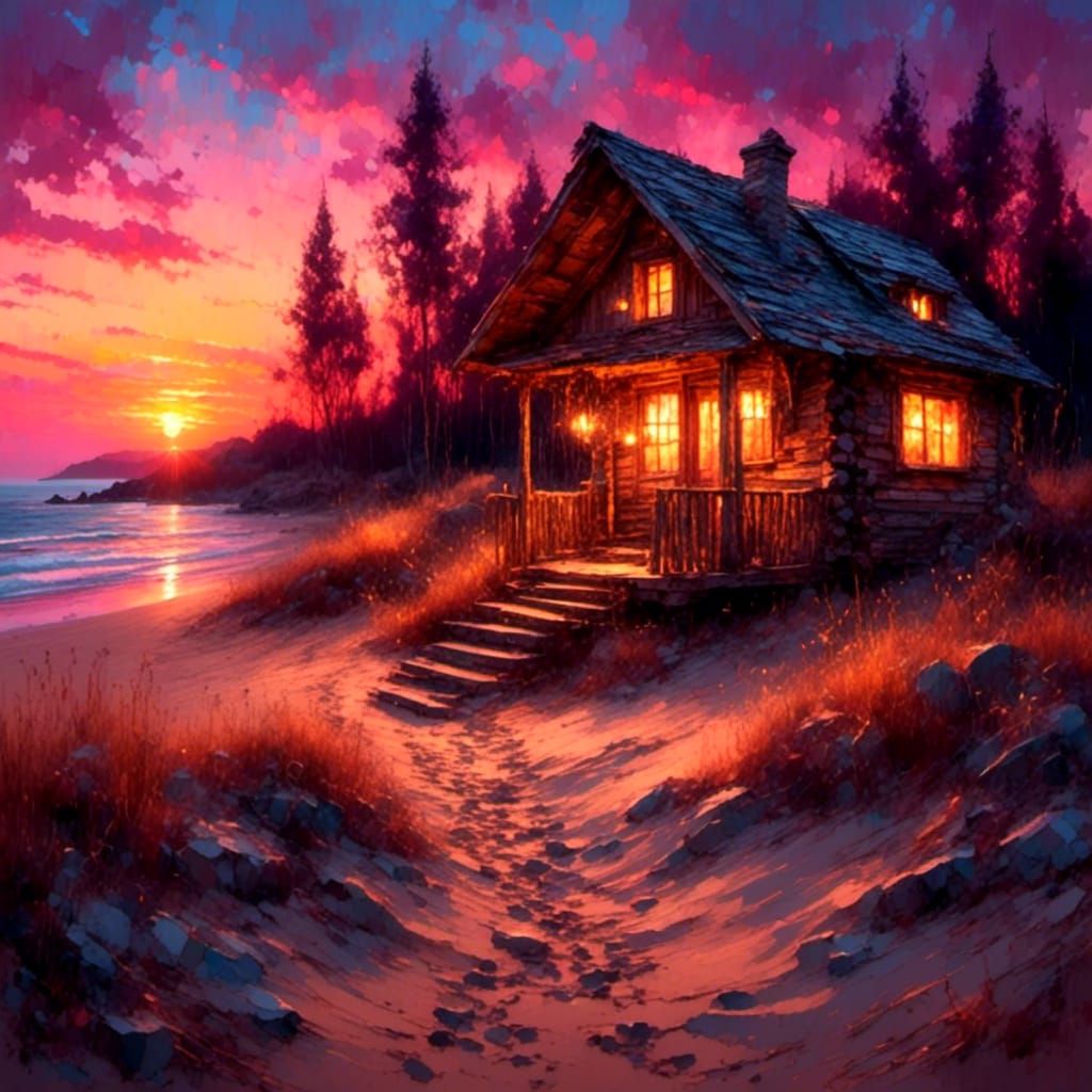 Sunset Beach Cottage in Luminescent Light
