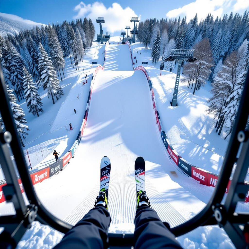 Athlete's Bird's-Eye View from Ski Jump