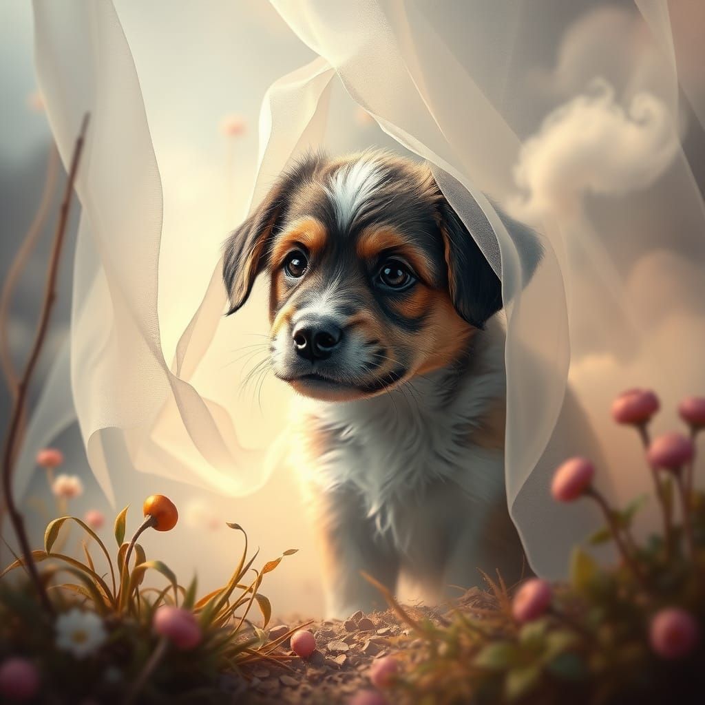 Puppy in Ethereal Mist, Fantasy Art