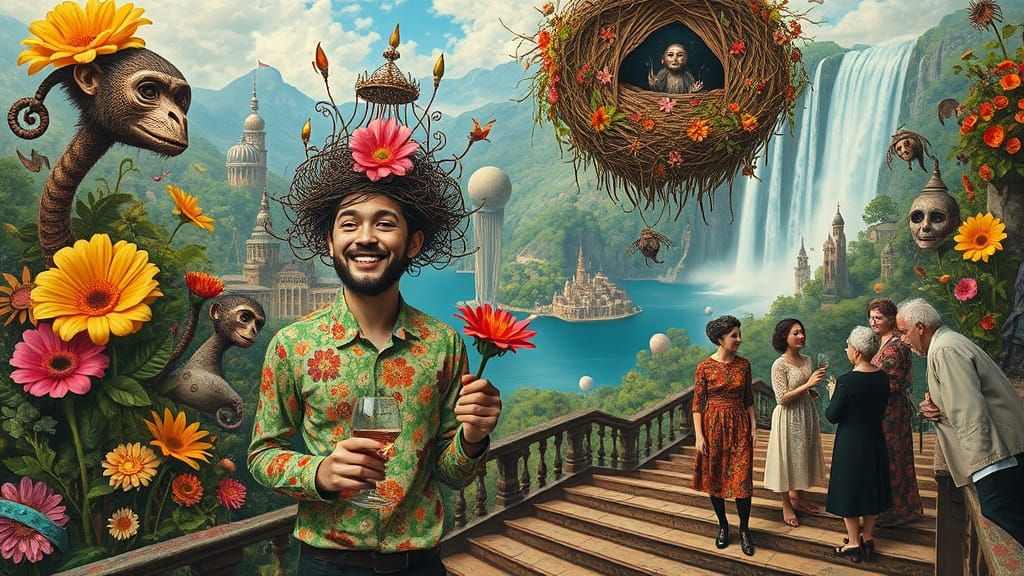 Utopian Floating City in Psychedelic Art Style