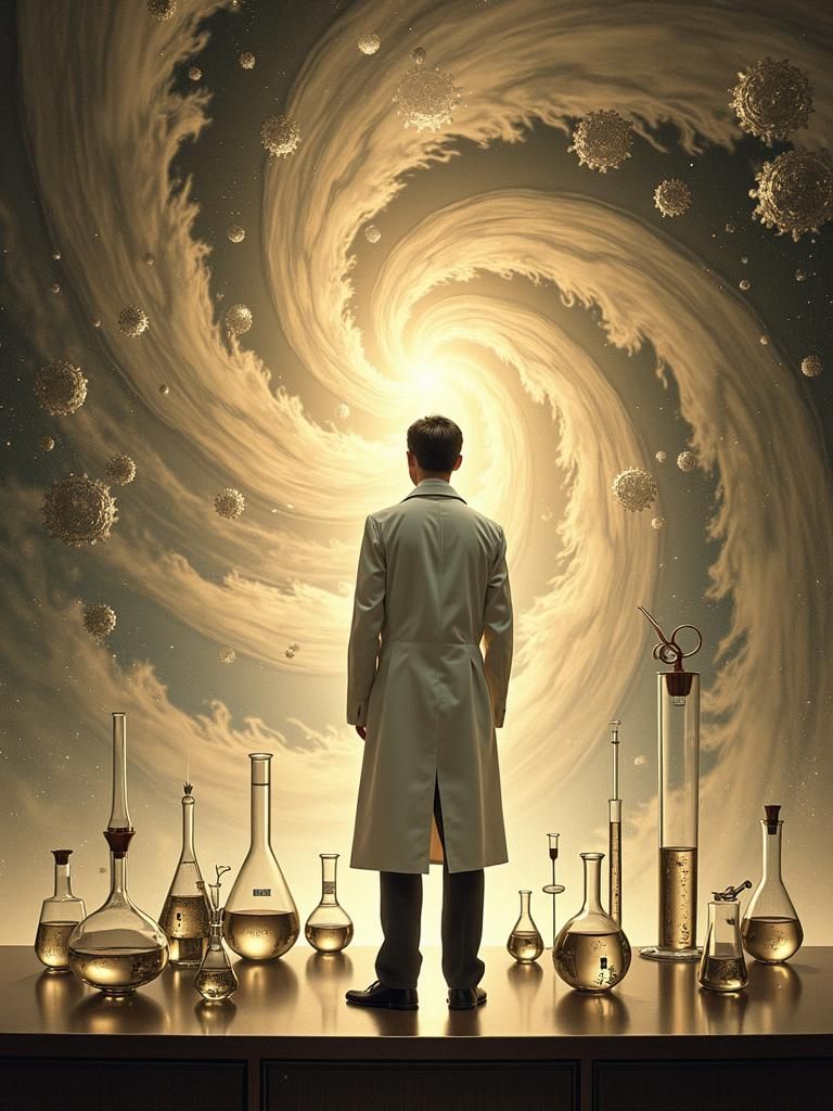 Art Deco Chemist Contemplates Science in the Lab