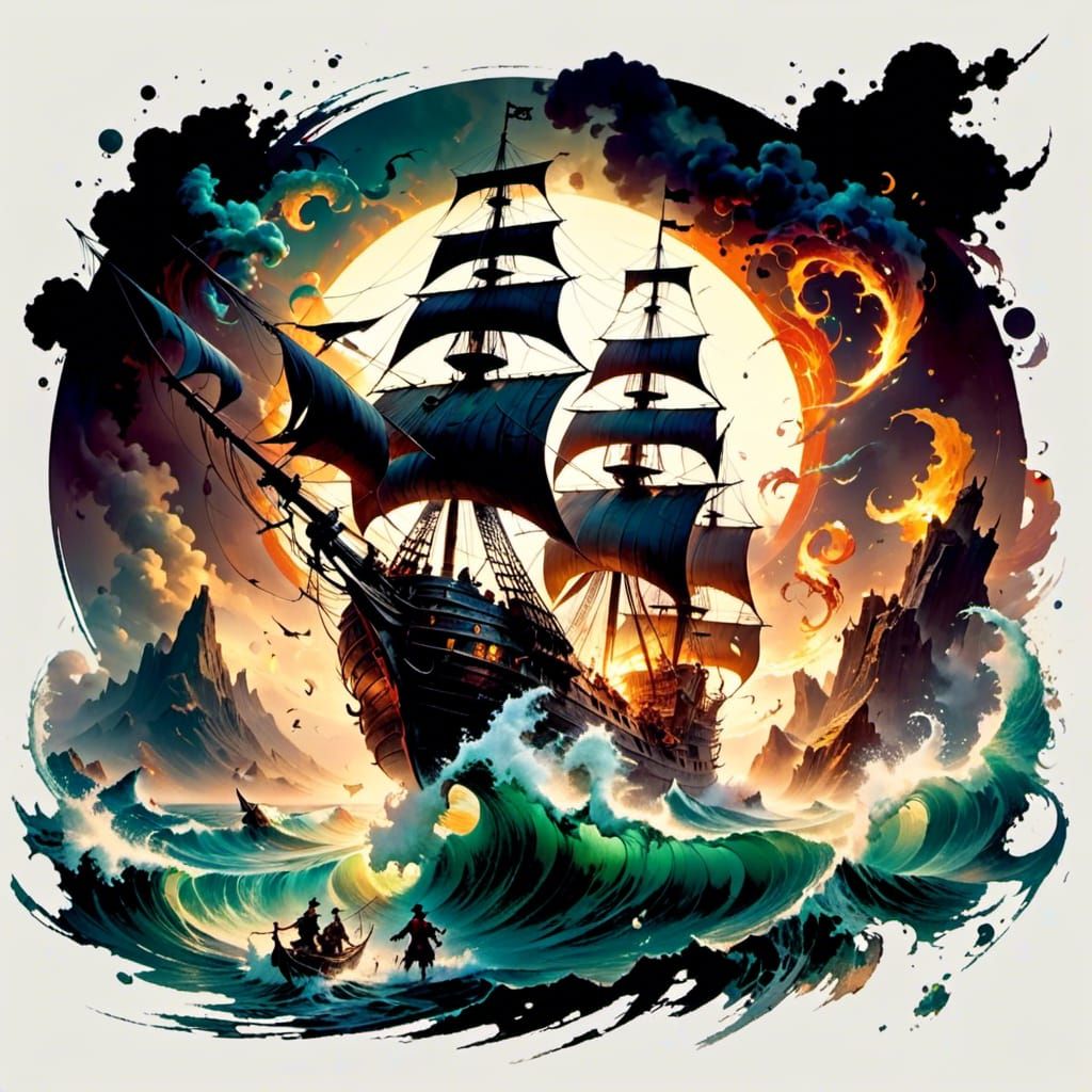 Pirate Ship on a Stormy Sea
