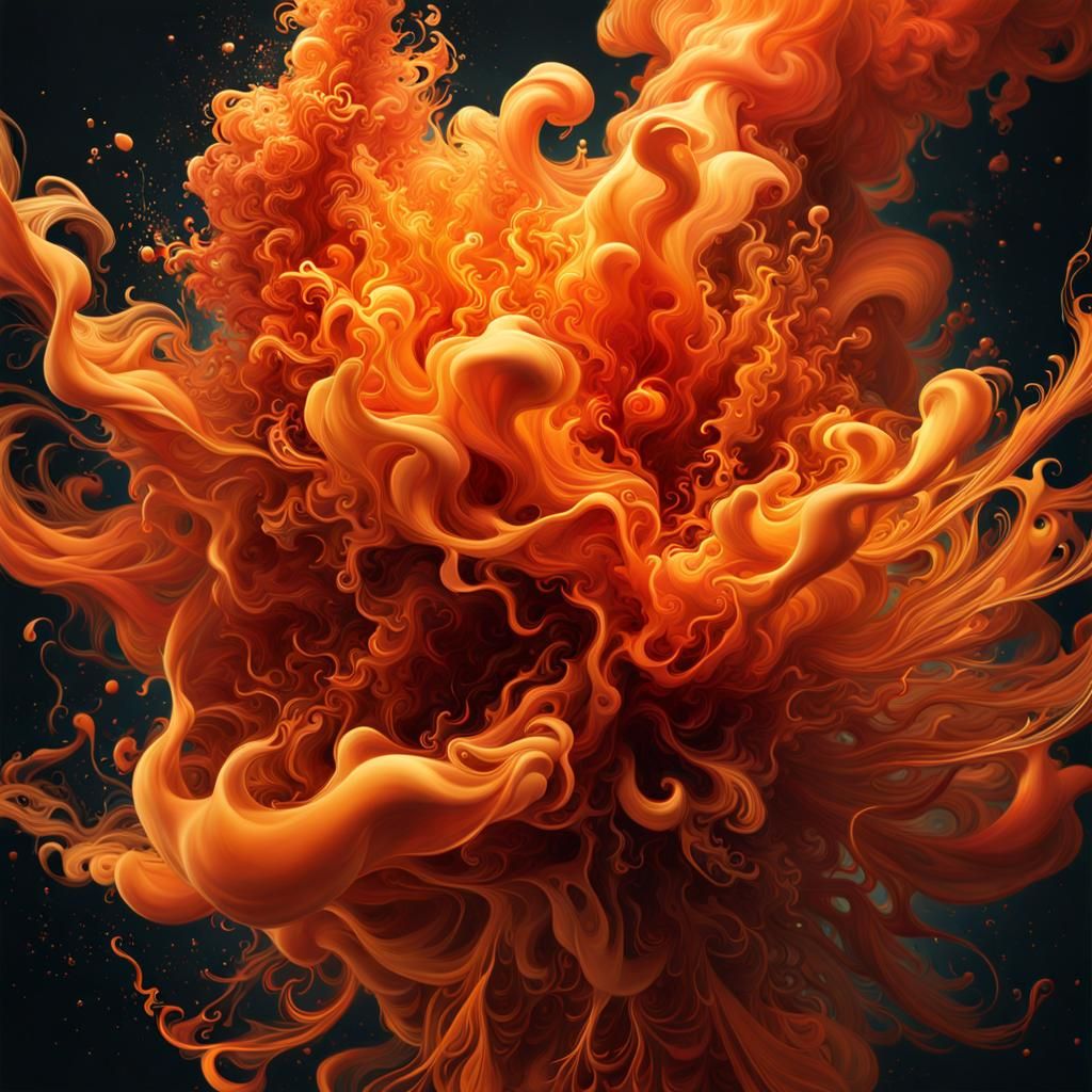 Explosion of Orange Smoke: Abstract Expressionism