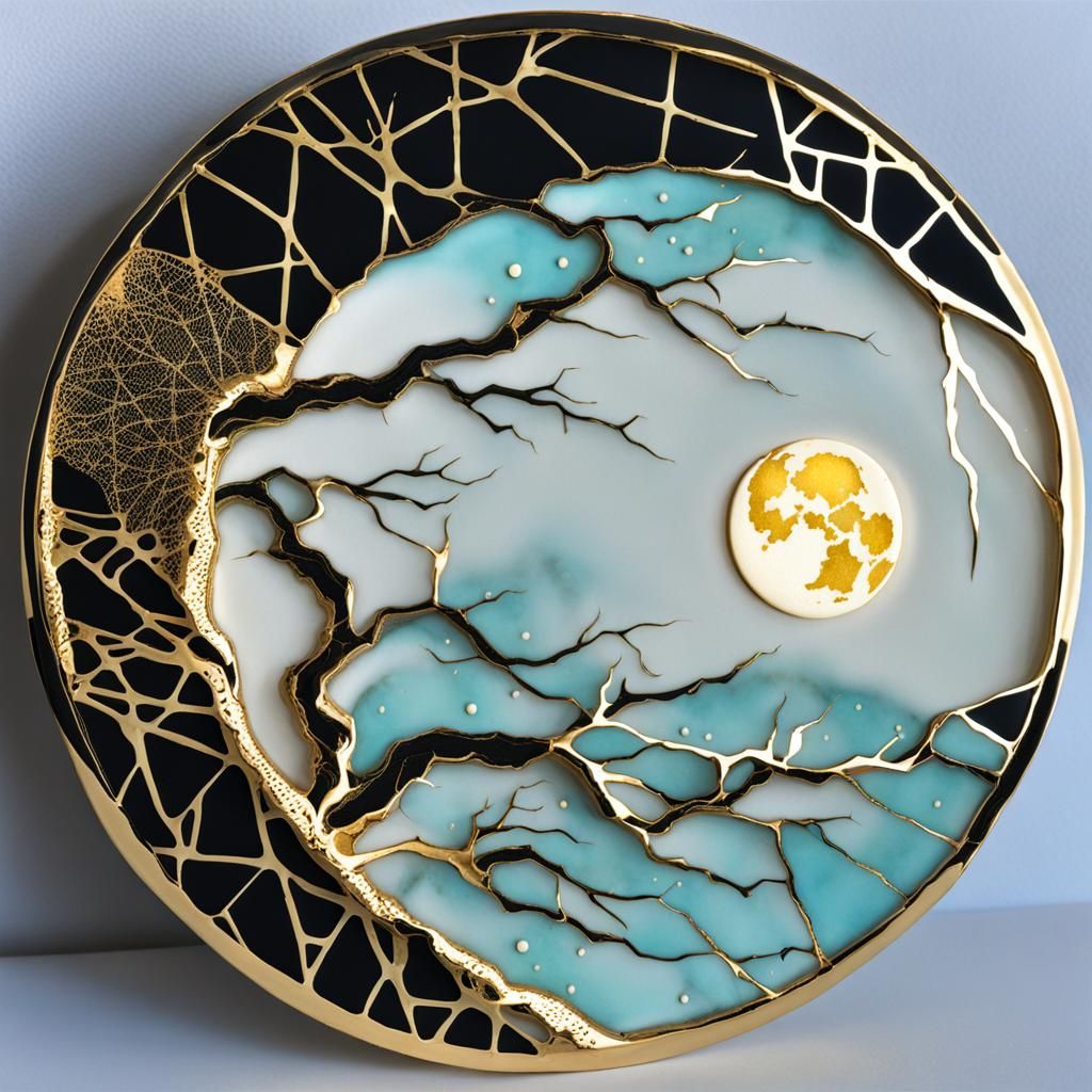 Kintsugi Moon Art: Luminescent Lunar Landscape