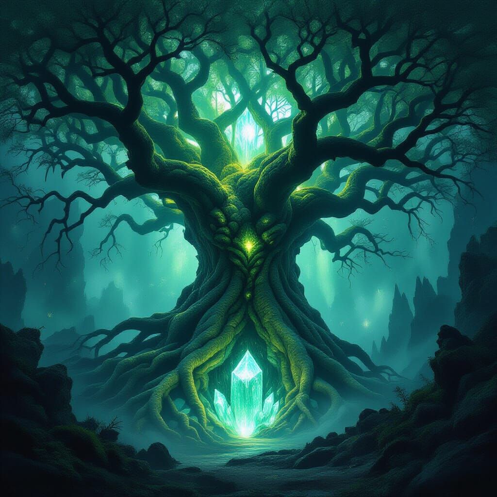 Ancient Gothic Tree Roots in Crystal Cavern