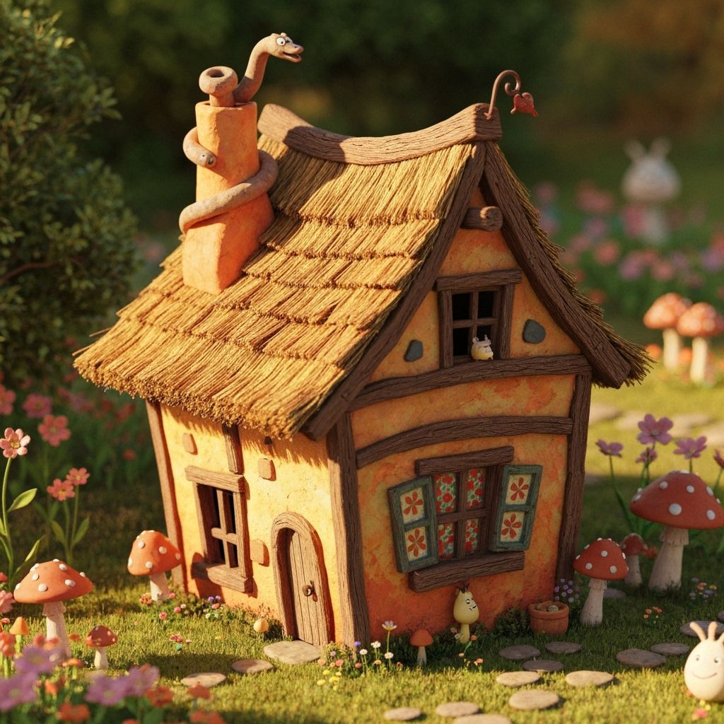 Whimsical Clay House in Folk Art Style