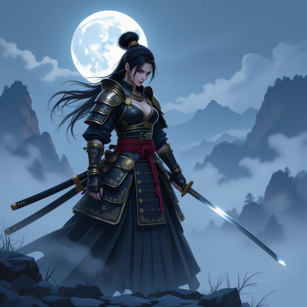 Samurai Warrior on Misty Mountaintop: Anime-Inspired Concept...