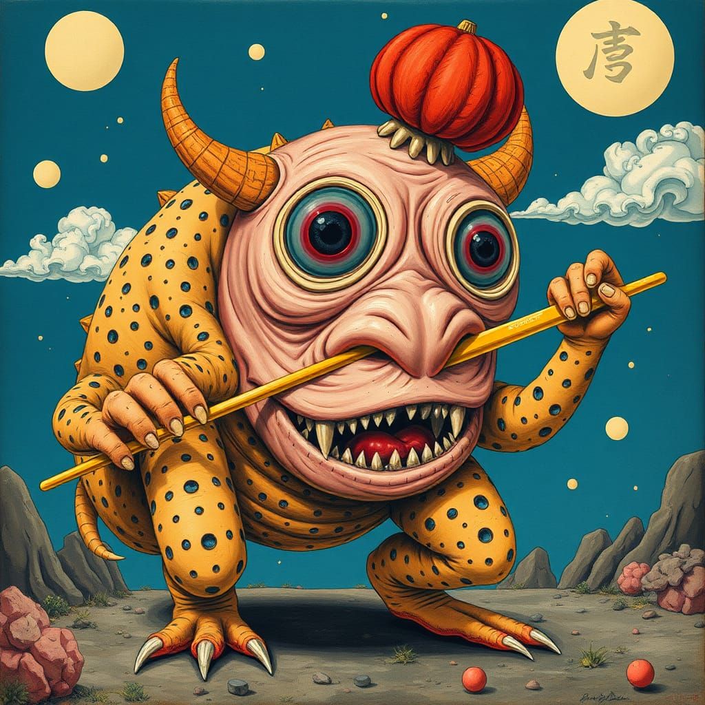 Japanese Pop Surrealism Anthropomorphic Creature Painting