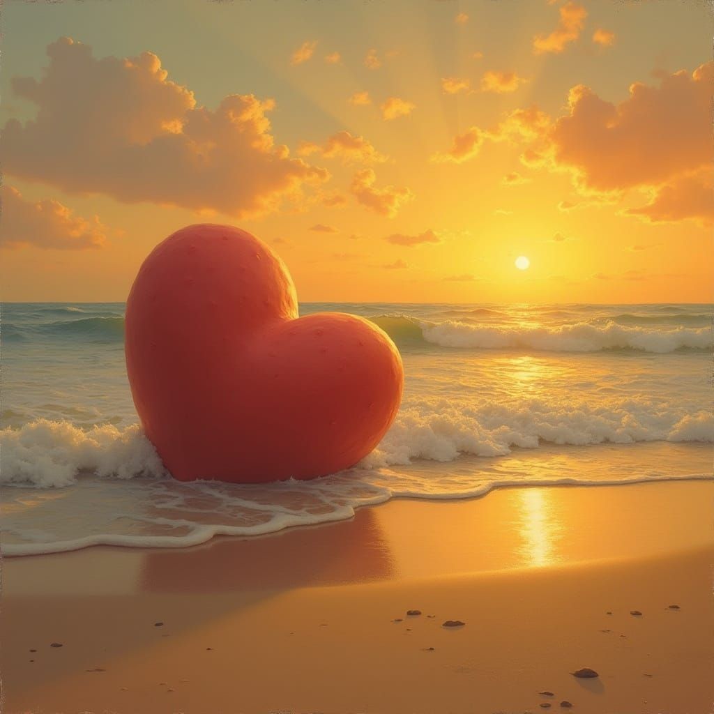 Soothing Beach Sunrise Heart in Soft Pastel Hues