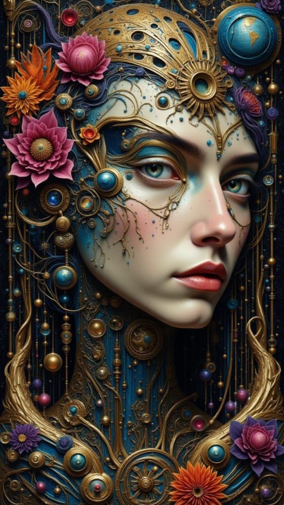 Surreal Optical Illusion Portrait in Steampunk Sci-Fi Style