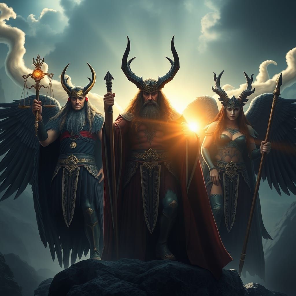 Majestic Triple Deity: Odin, Morrigan, Erebus