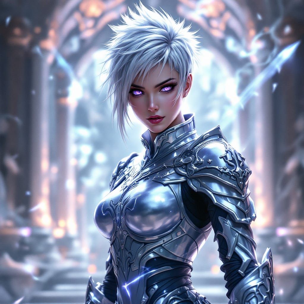 Anime Female Warrior with Dual Swords in Mirrored Realm