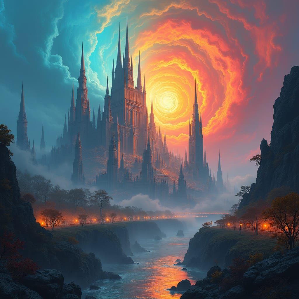 Fantastical Cityscape of Elemental Forces