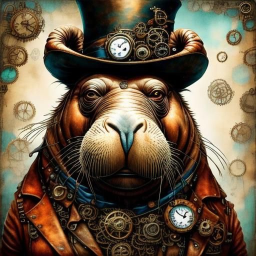 Steampunk Walrus with Intricate Mechanical Details