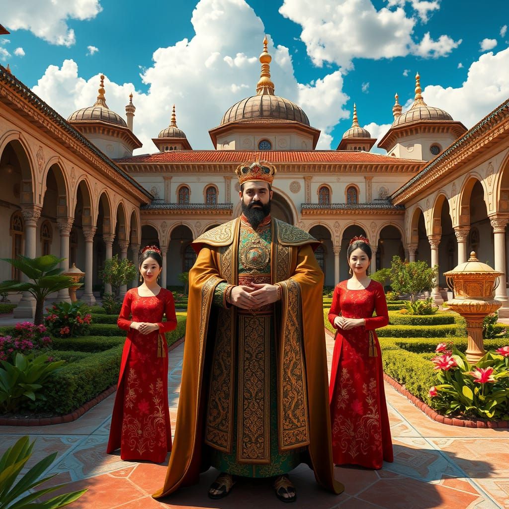 Ottoman Sultan Surrounded by Elegant South East Asian Maids....