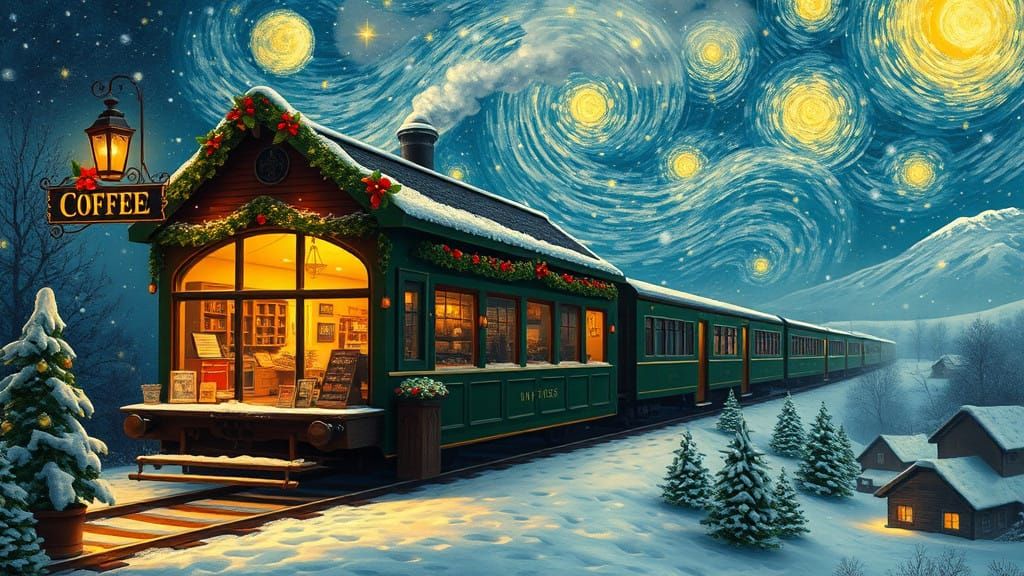 Vintage Winter Wonderland Coffee Shop at Night