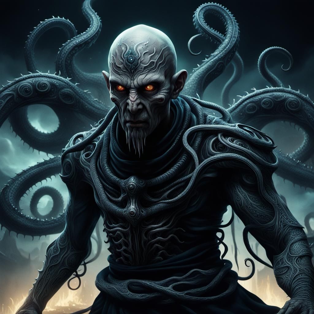 Monk Battles Eldritch Horror in Digital Painting
