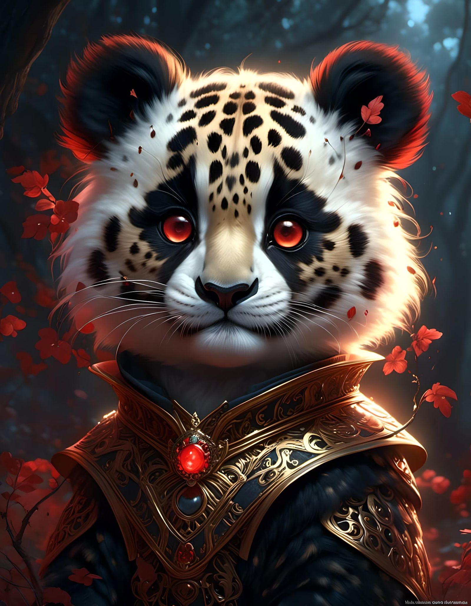 Chibi Leopard Panda Hybrid in Moonlight