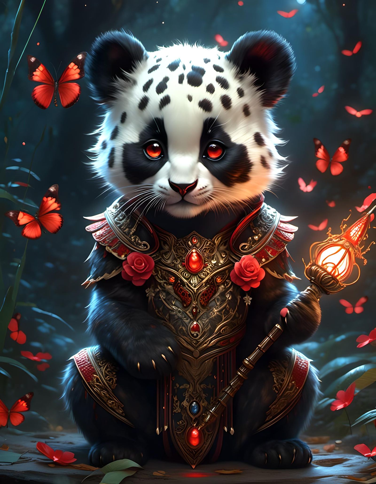 Chibi Leopard Panda Hybrid in Moonlight