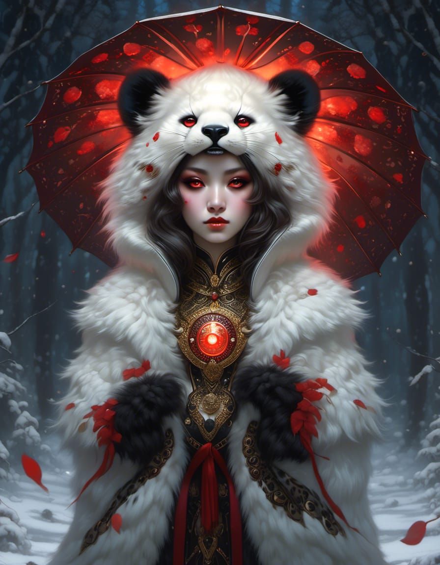 Chibi Leopard Panda Hybrid in Moonlight