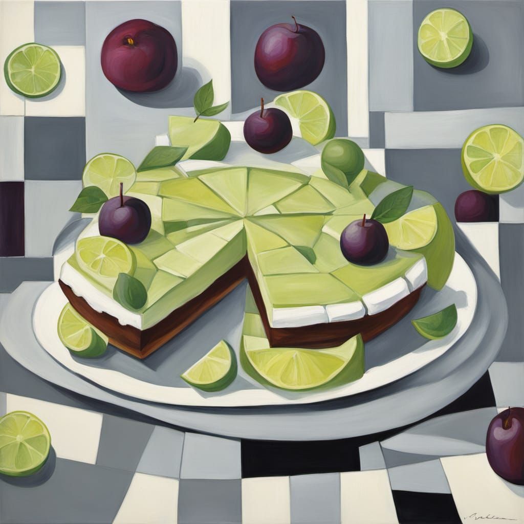 Surreal Cubist Key Lime Pie Painting