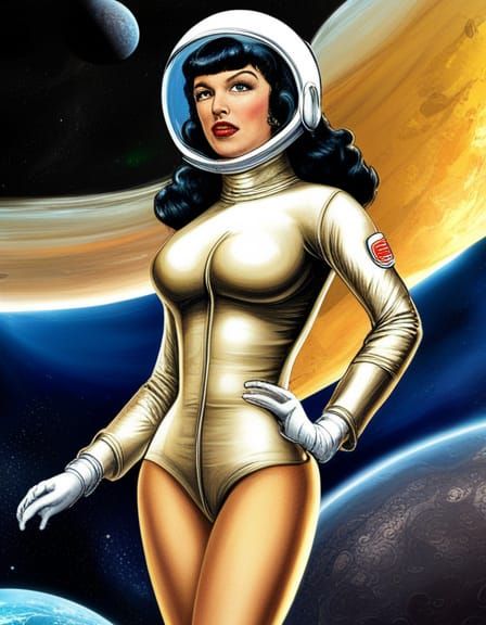 Betty Page in Retro Sci-Fi Spacesuit on Moon