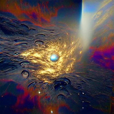 Wet Sun Floating in Deep Space