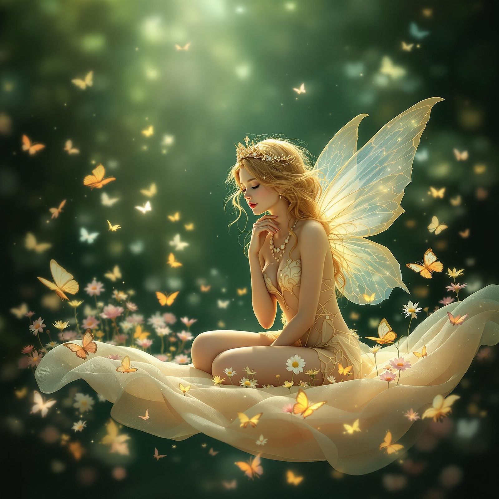 Whimsical Fairy in Enchanted Landscape