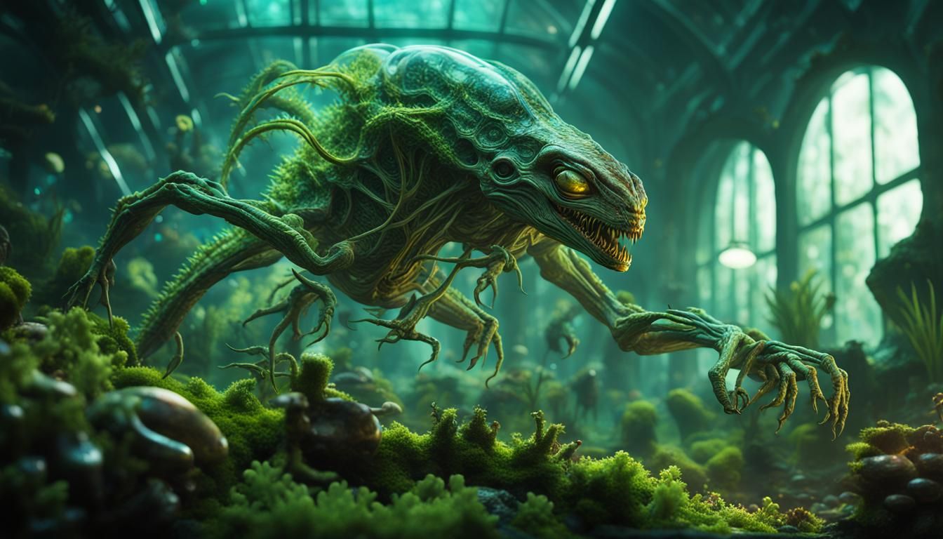 Bioluminescent Alien in Terrarium: Detailed Organic Structur...