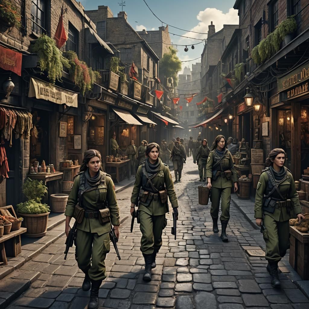 IDF Soldiers Patrol Camden Market: Detailed Matte Painting