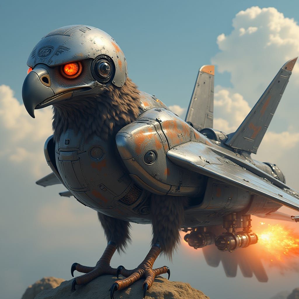 Sleek Hawk Soars with Fighter Jet Wings and Ford Helmet