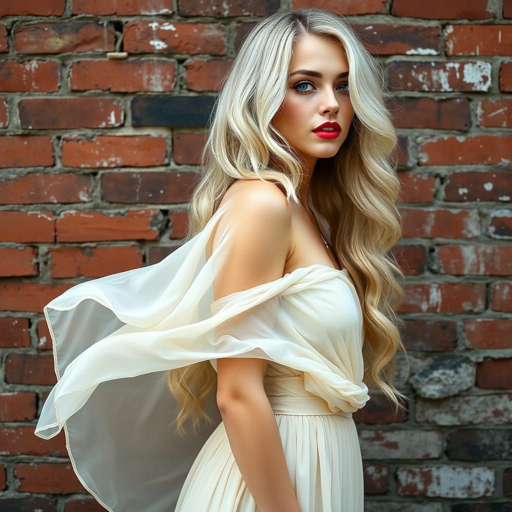 Ethereal Blonde Beauty in Cream Silk Chiffon