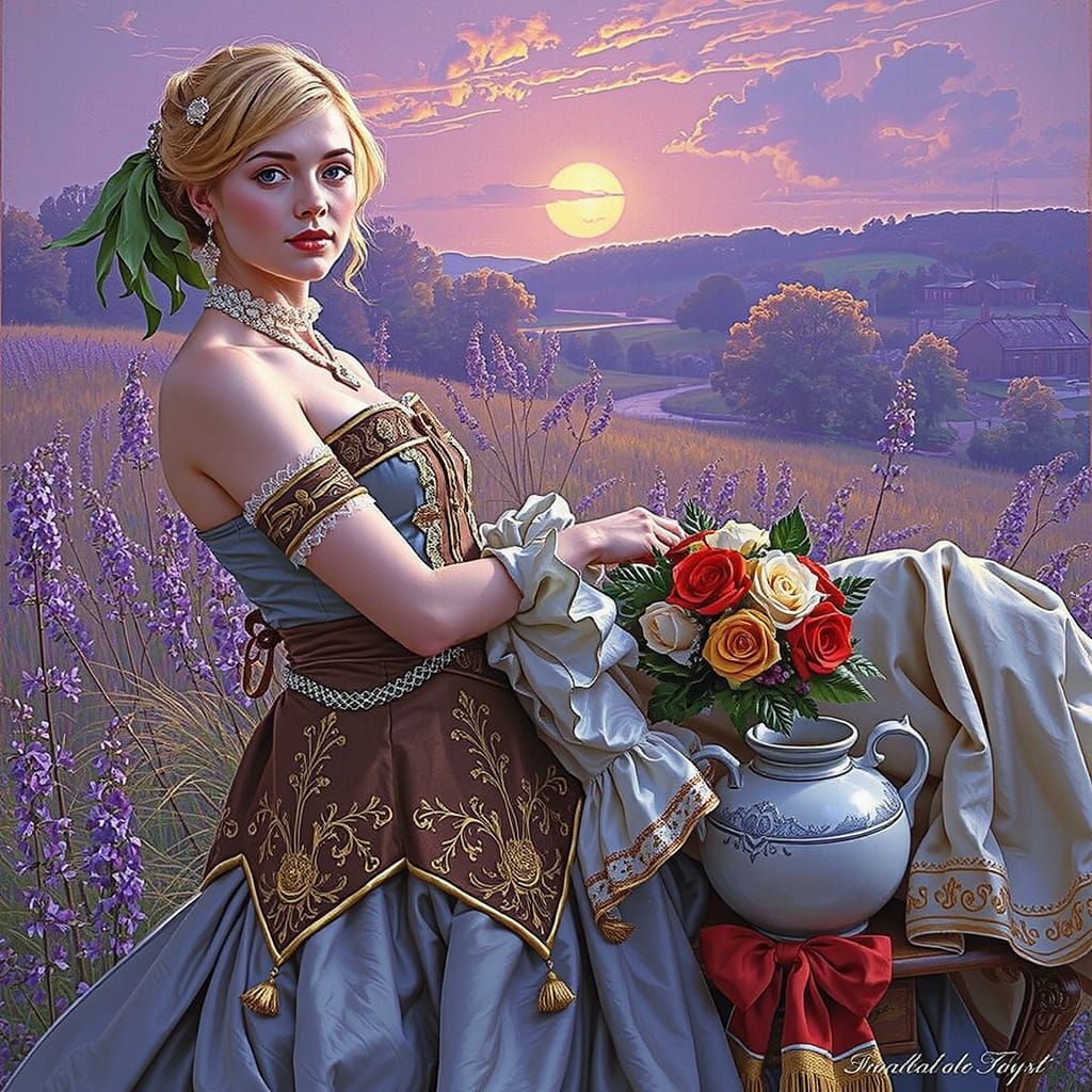 Romantic Figure in French Countryside, Rococo Style