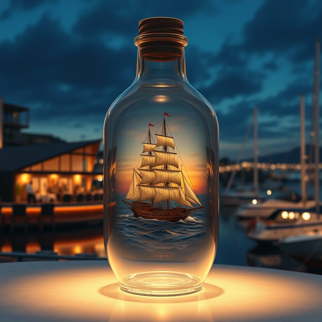 Sailing Ship in a Bottle: Fantasy Digital Art