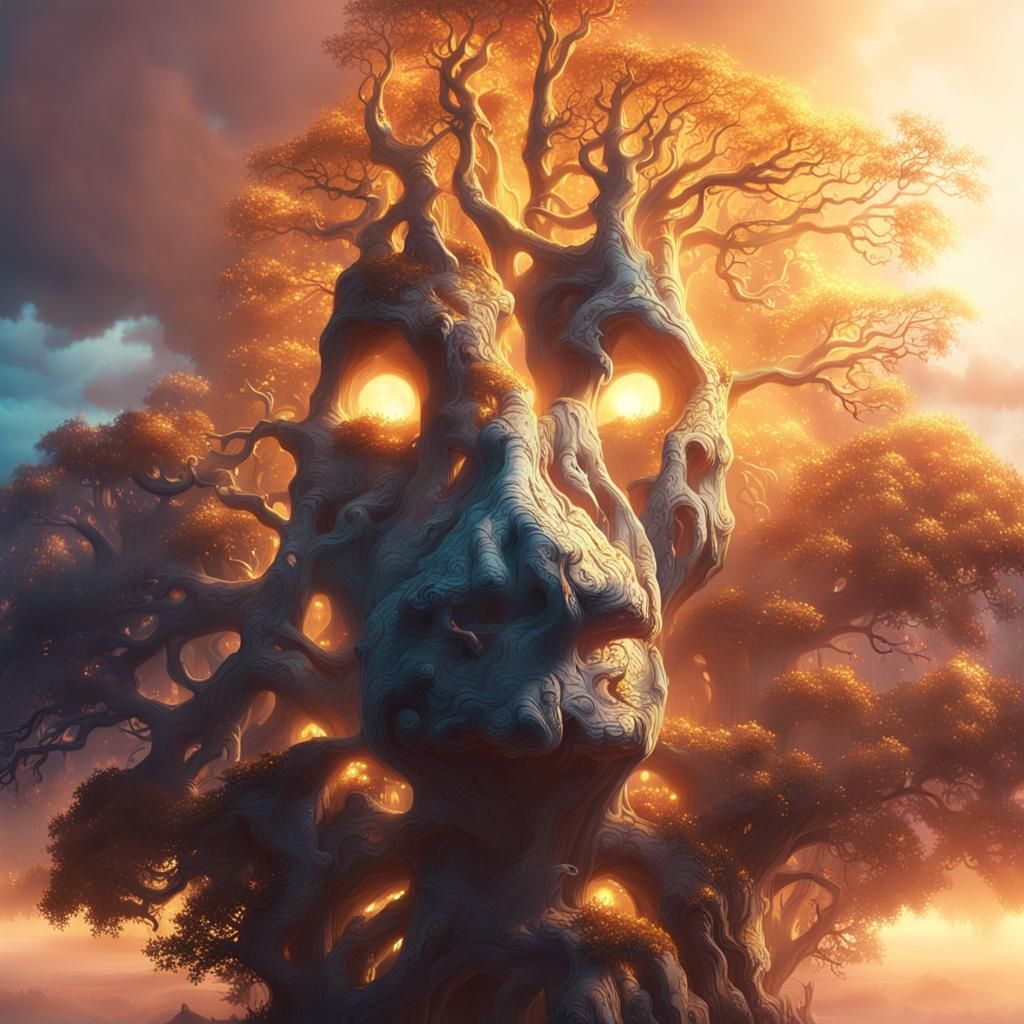 Mystical Tree in Ancient Landscape, Matte Painting