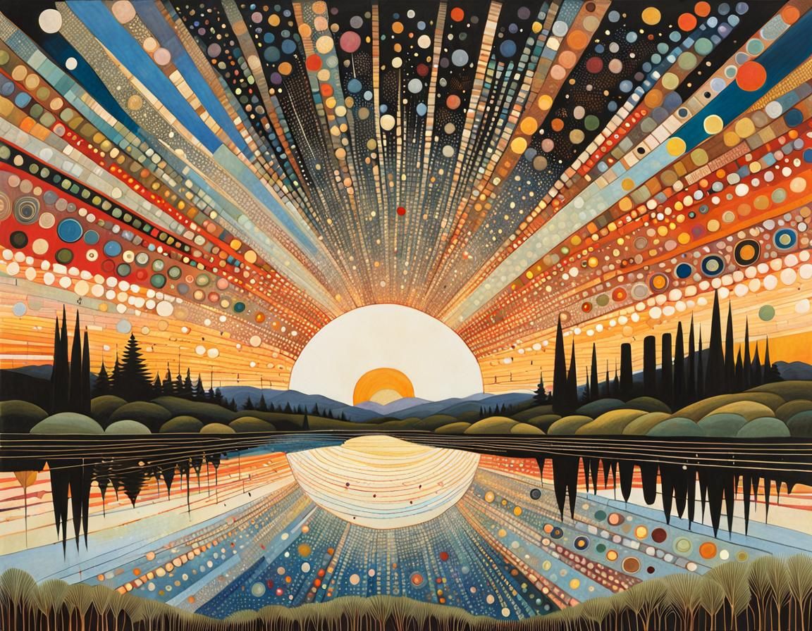 Whimsical Sunrise in Mid-Century Modern Style