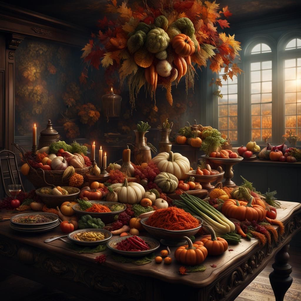 Fall Vegetable Feast: A Dramatic Digital Painting