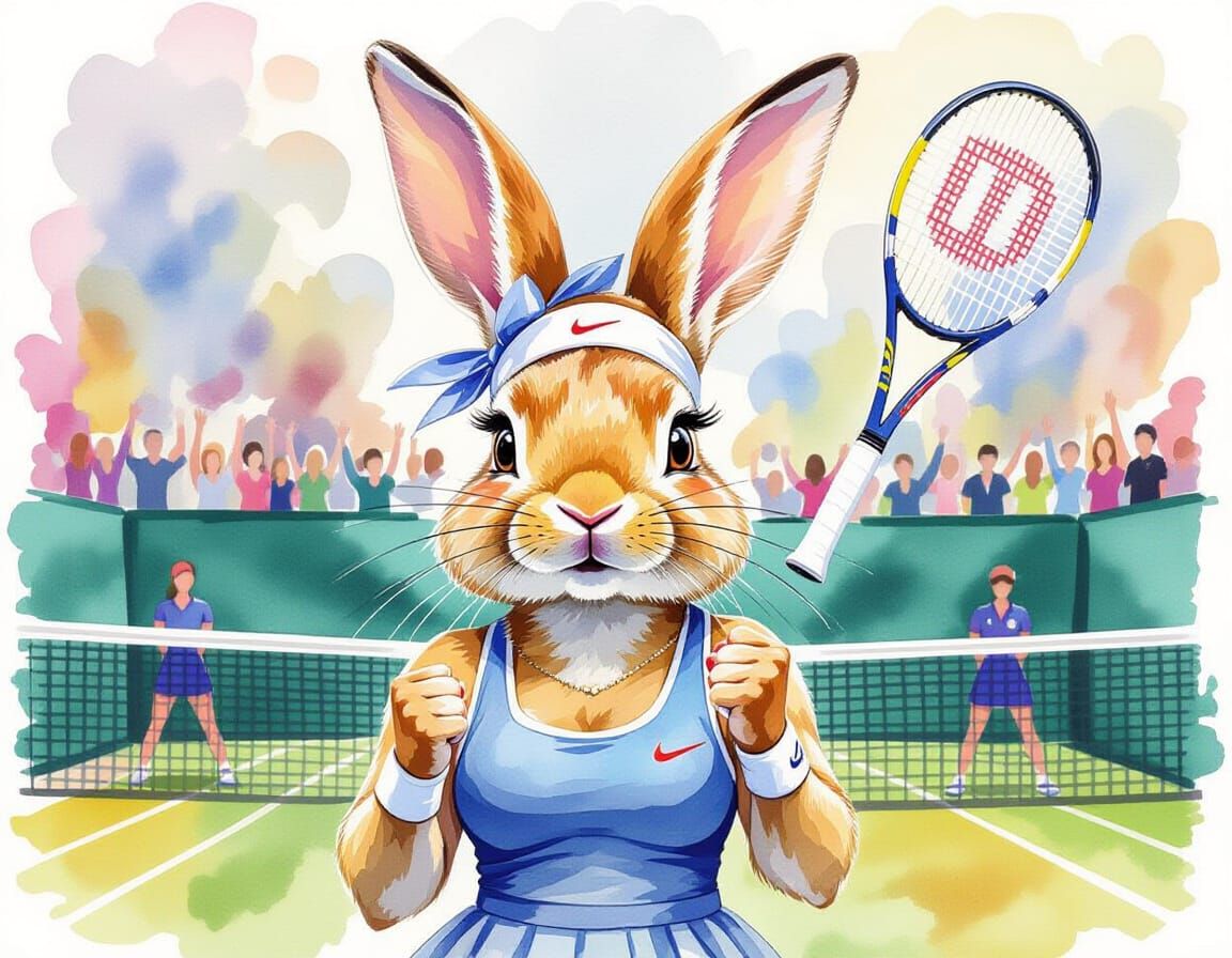 Rabbit Serena Williams Wimbledon Watercolour Painting
