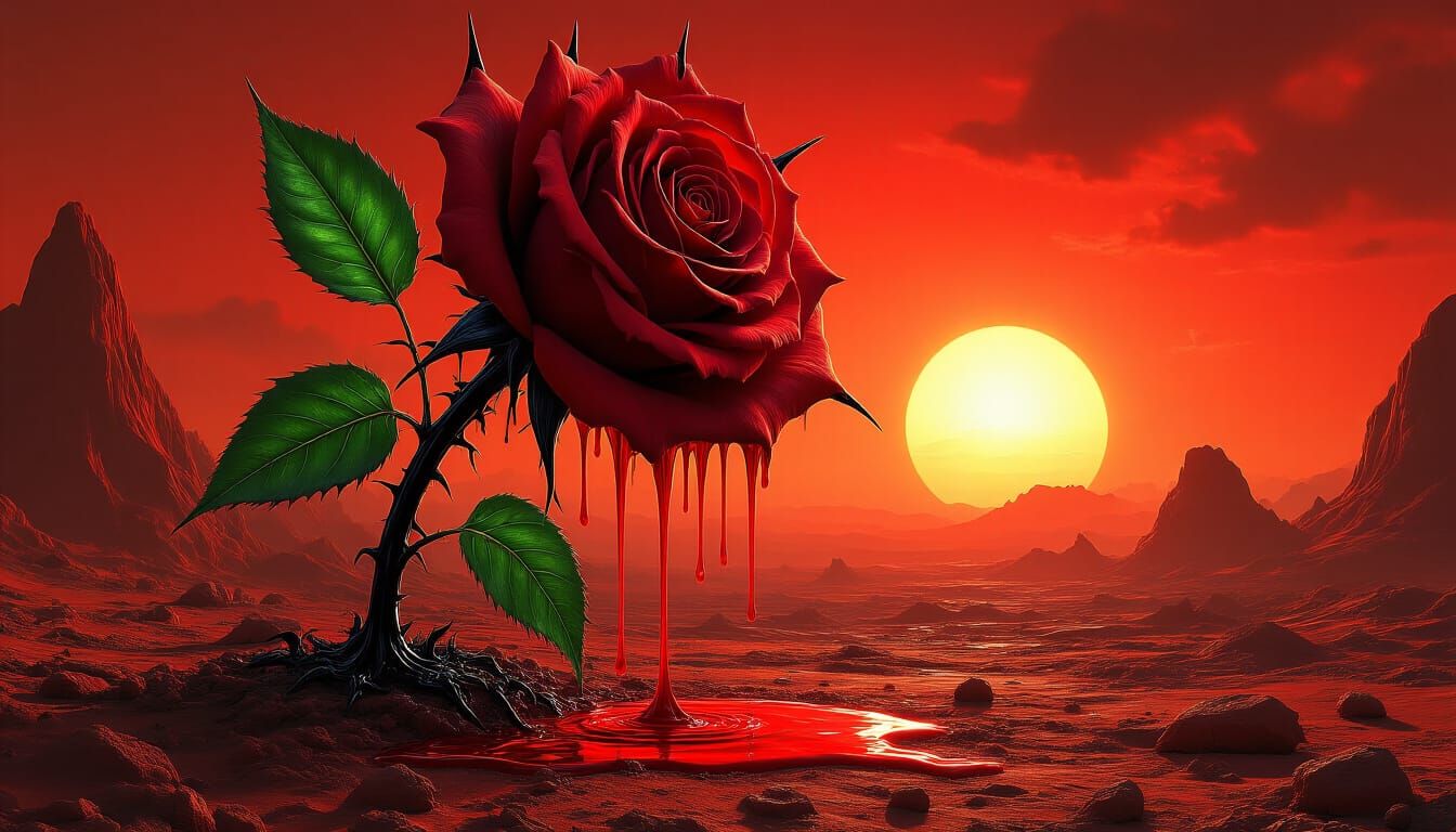 Giant Thorny Rose Dripping Blood on Mars