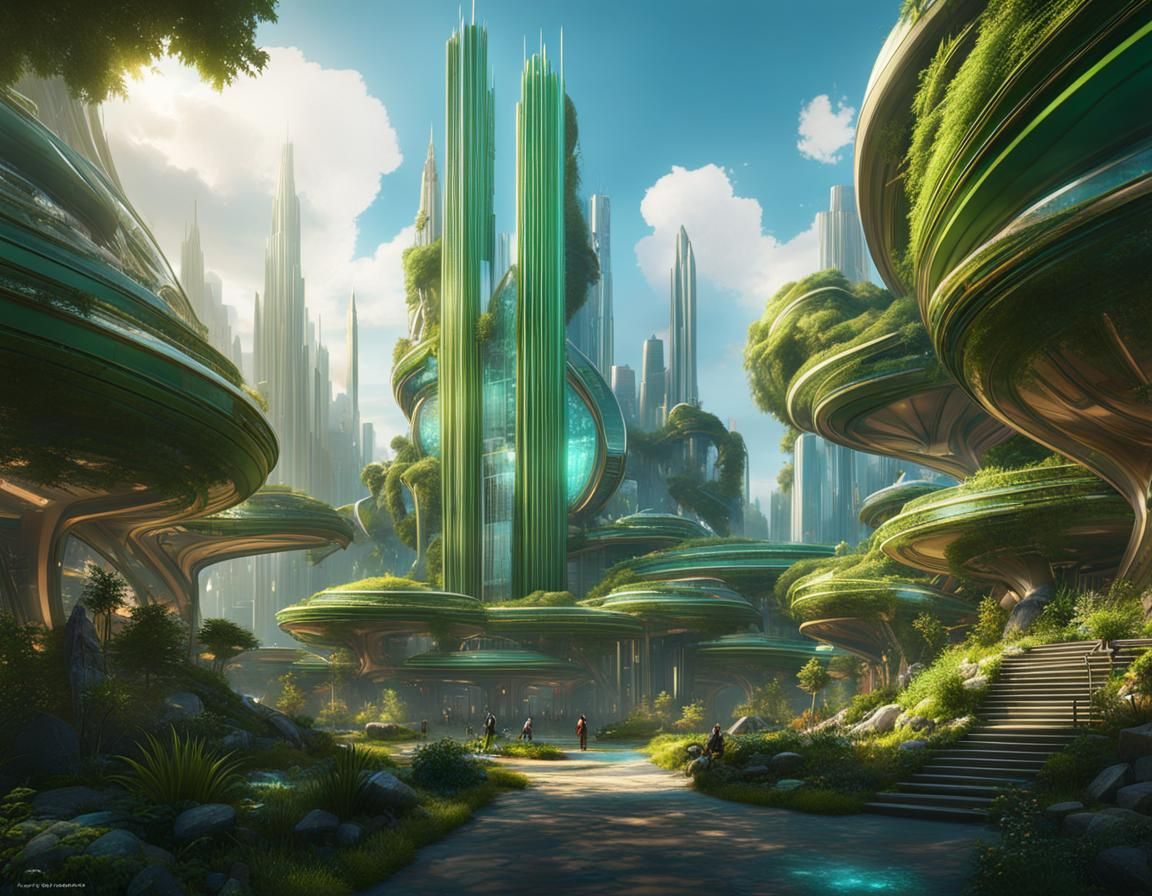 Futuristic Green Utopia: Advanced City Concept Art